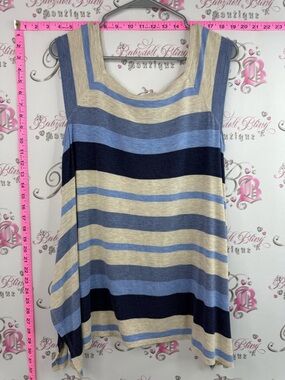 Max Studio tank top soft Striped Sleeveless Knit Tank in Blue, Navy & Cream
